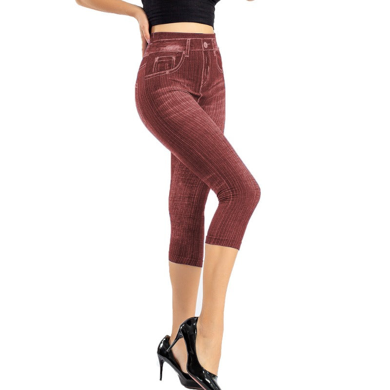 Wholesale Stretch Denim Leggings with Slim Fit and Raised Hips, Printed One-piece Pants